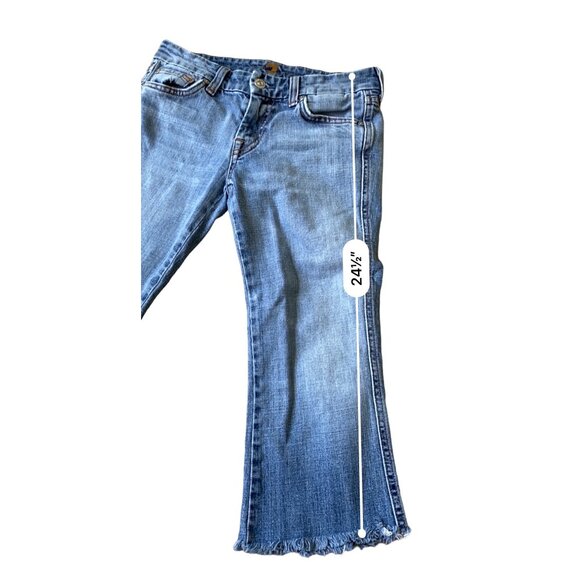 7 For All Man Kind Y2K Cropped Jeans Womens 26 Embroidered Pockets Raw  Hem Boho - Picture 13 of 13